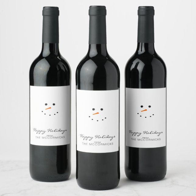 Personalised Christmas Minimalist Snowman Script Wine Label (Bottles)