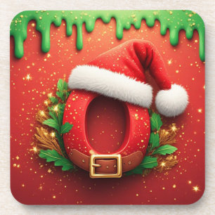 Personalised Christmas Monogram O with Santa Hat Coaster