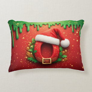 Personalised Christmas Monogram O with Santa Hat Decorative Cushion