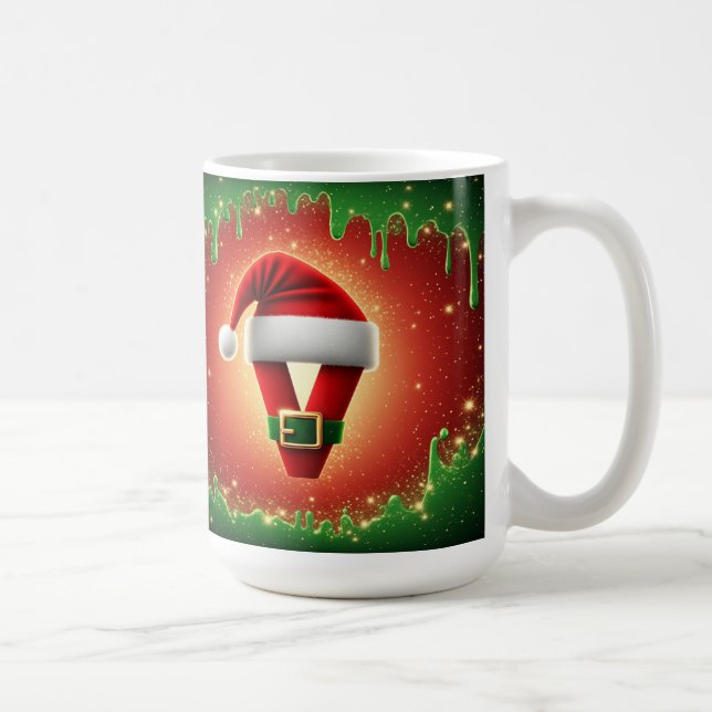 Personalised Christmas Monogram V with Santa Hat Coffee Mug (Right)