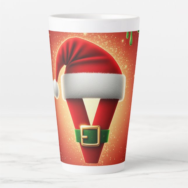 Personalised Christmas Monogram V with Santa Hat Latte Mug (Front)