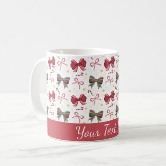 Personalised Christmas Mug With Red and Green Bows