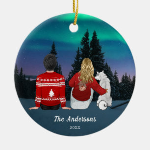 Personalised Christmas Mum Dad Dog Family  Ceramic Ornament