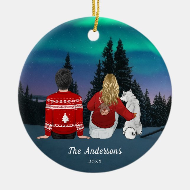 Personalised Christmas Mum Dad Dog Family  Ceramic Ornament (Front)