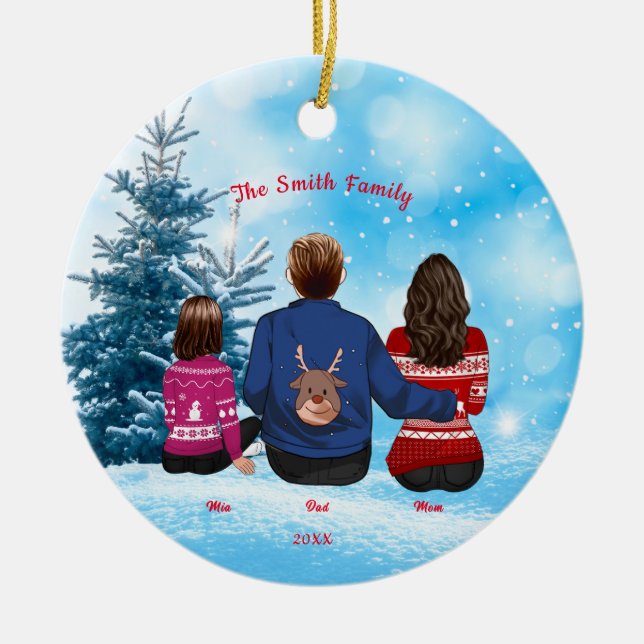 Personalised Christmas Mum Dad Girl Family   Ceramic Ornament (Front)