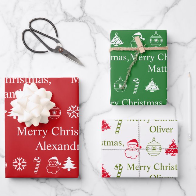 Personalised Christmas Name Pattern Festive Wrapping Paper Sheet (Front)