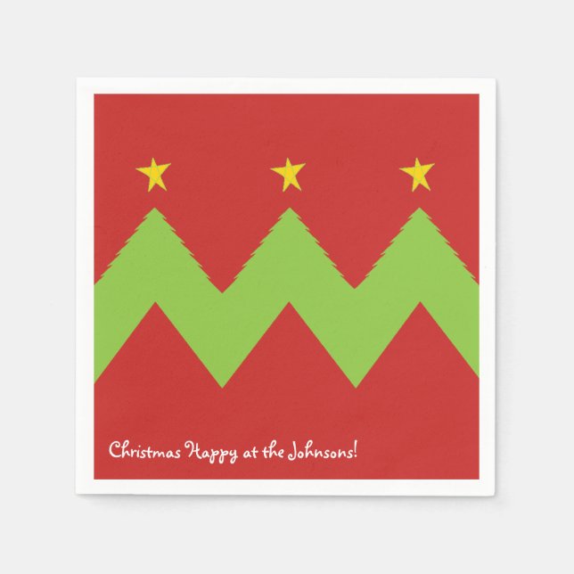 Personalised Christmas Napkins "Chevron Trees" (Front)