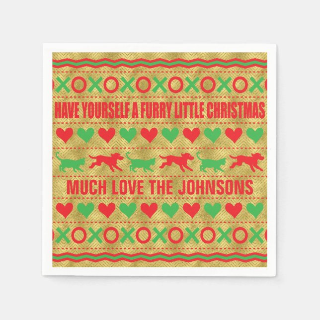 Personalised Christmas Napkins "FurryChristmas" (Front)