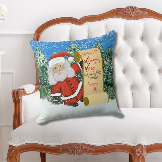 Personalised Christmas Naughty Nice Santa's List Cushion (Creator Uploaded)