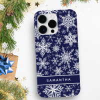 Personalised Christmas Navy Blue White Snowflakes