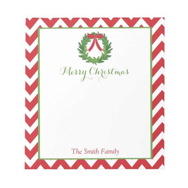 Personalised Christmas Notepad | Holiday Wreath (Front)