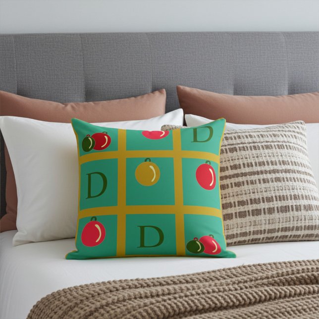 Personalised Christmas Ornamental Squares on Green Cushion (Creator Uploaded)