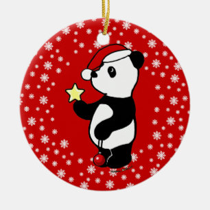 Personalised Christmas Panda Stocking Ceramic Tree Decoration