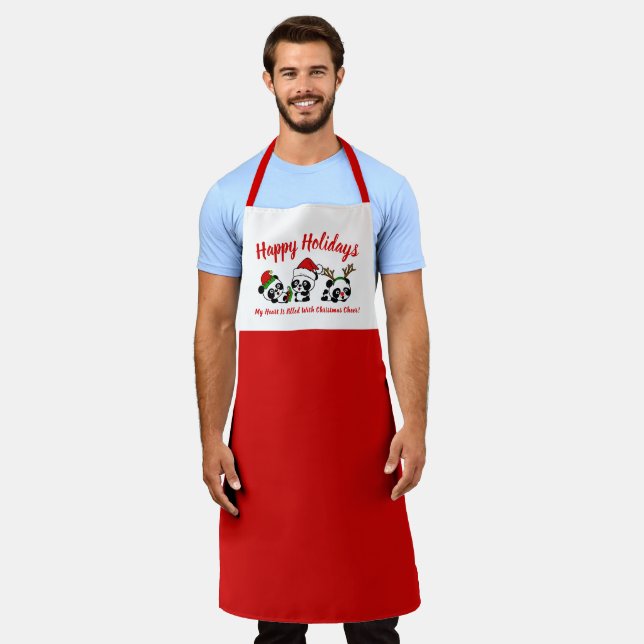 Personalised Christmas Pandas Apron (Worn)