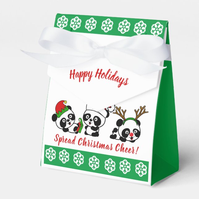 Personalised Christmas Pandas Christmas Favour Box (Front Side)
