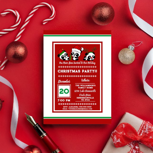 Personalised Christmas Pandas Holiday Invitation (Creator Uploaded)
