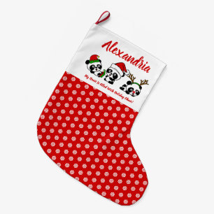 Personalised Christmas Pandas Large Christmas Stocking