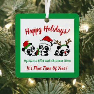 Personalised Christmas Pandas Metal Tree Decoration