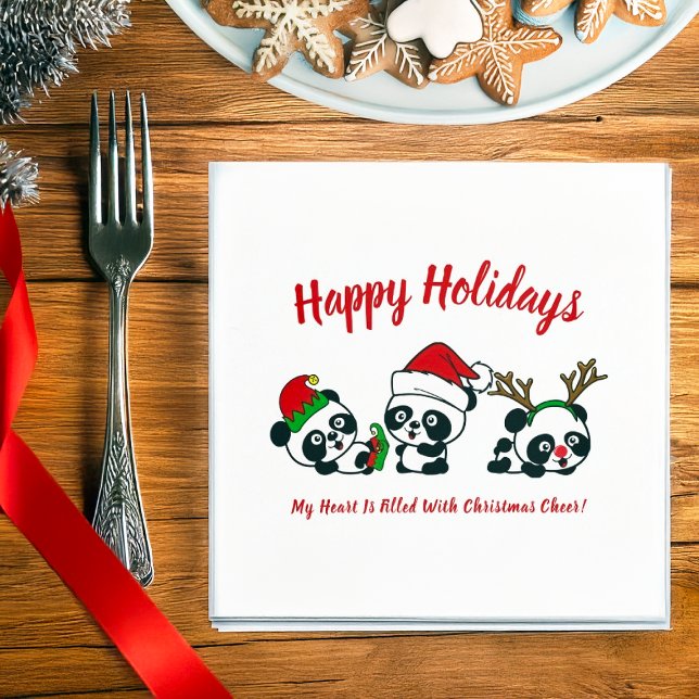 Personalised Christmas Pandas Napkin (Creator Uploaded)