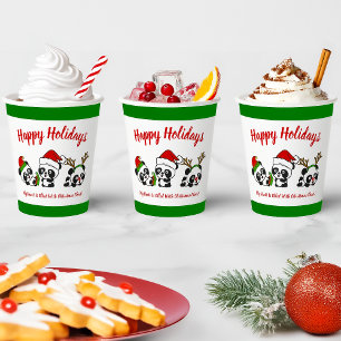 Personalised Christmas Pandas Paper Cups