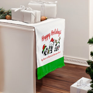 Personalised Christmas Pandas Short Table Runner