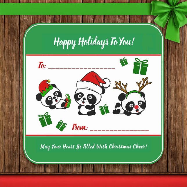 Personalised Christmas Pandas Square Sticker (Creator Uploaded)