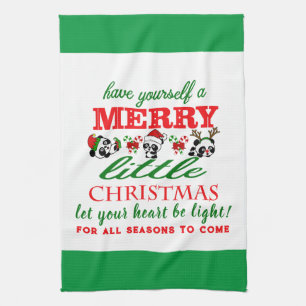 Personalised Christmas Pandas Tea Towel