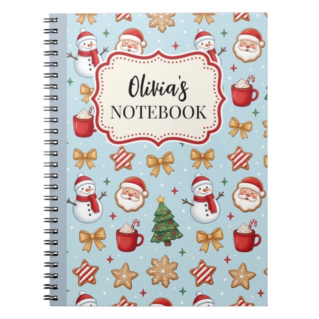 Personalised Christmas Pattern Spiral Notebook (Front)