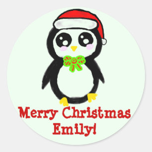 Personalised Christmas Penguin Classic Round Sticker