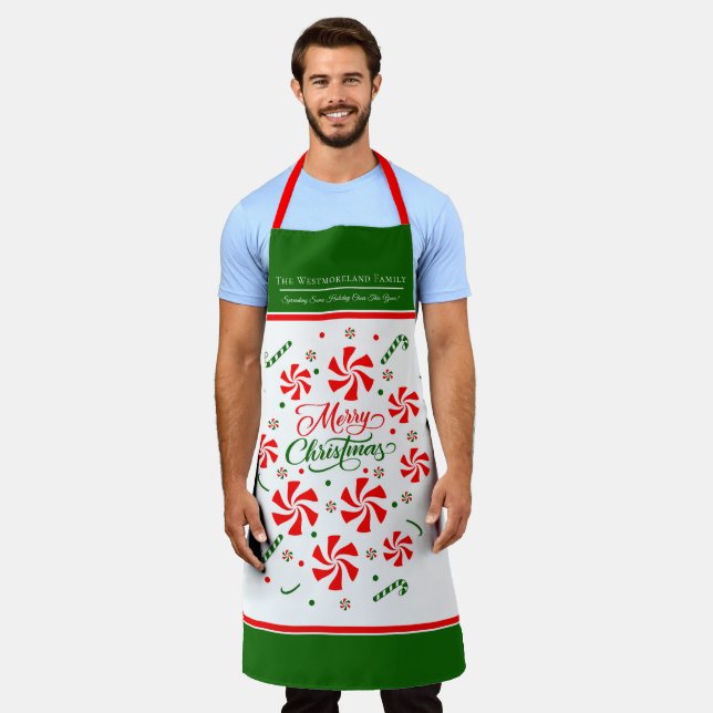 Personalised Christmas Peppermint Candy Apron (Worn)