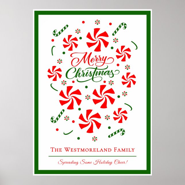 Personalised Christmas Peppermint Candy Family Poster (Front)