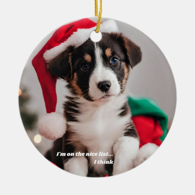 Personalised Christmas Pet Photo Ceramic Ornament (Front)