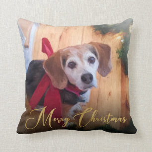 Personalised Christmas Pet Photo Gold Script Cushion