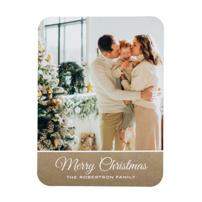Personalised Christmas photo classic gold sparklle Magnet (Vertical)