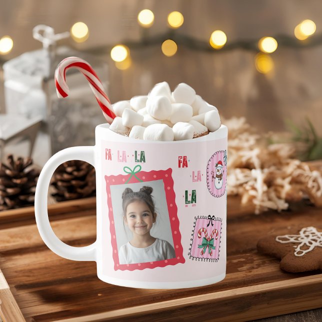 Personalised Christmas Photo | Cute Pink Fa La La Large Coffee Mug (Creator Uploaded)