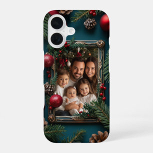 Personalised Christmas Photo Frame Pine Cones iPhone 16 Case