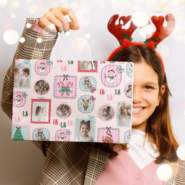 Personalised Christmas Photo Gift Bag | Cute Pink  (Creator Uploaded)