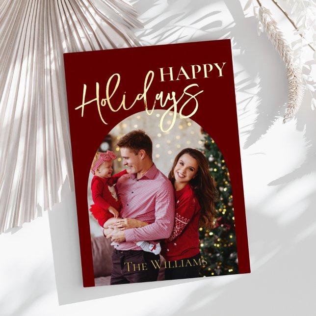 Personalised Christmas Photo Gold Script Foil Holiday Card (Creator Uploaded)