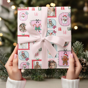 Personalised Christmas Photo Pink Holiday Fa La La Wrapping Paper
