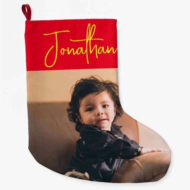 Personalised Christmas Photo Stockings, Baby Photo Large Christmas Stocking (Front)