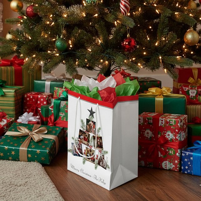 Personalised Christmas photos tree Medium Gift Bag (Creator Uploaded)