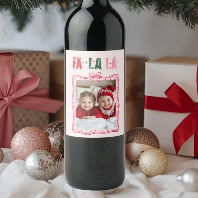 Personalised Christmas Pink Fa La La Wine Label (Creator Uploaded)