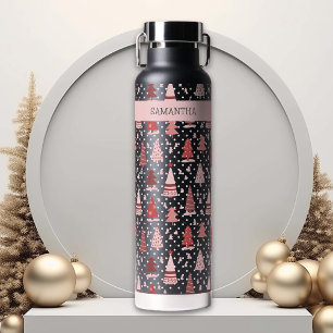 Personalised Christmas Pink Holiday Tree   Water Bottle
