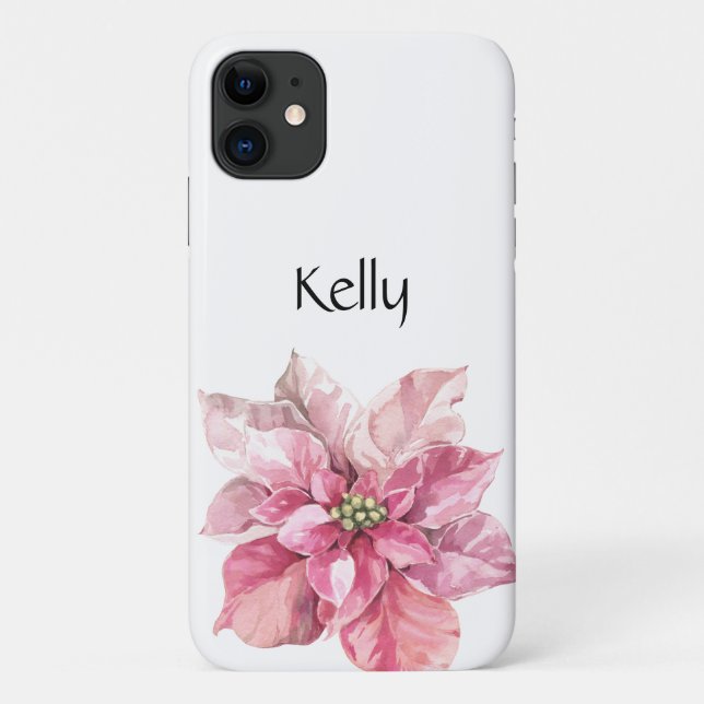 Personalised Christmas Pink Poinsettia Case-Mate iPhone Case (Back)