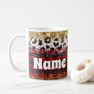 Personalised Christmas Plaid Glitter Coffee Mug