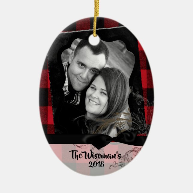 Personalised Christmas Plaid Lumber PHOTO Ornament (Front)