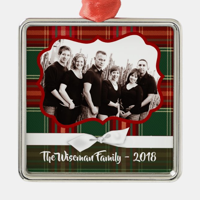 Personalised Christmas Plaid Tartan PHOTO Ornament (Front)
