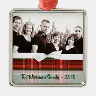 Personalised Christmas Plaid Tartan PHOTO Ornament