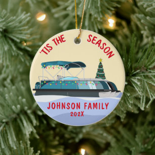 Personalised Christmas Pontoon Boat Ceramic Ornament