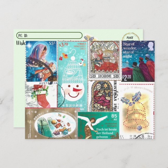 Personalised Christmas Postage Stamps Postcard (Front/Back)